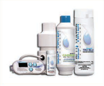 The complete BLU FUSION system: control display, electrode cell and TRU BLU salt